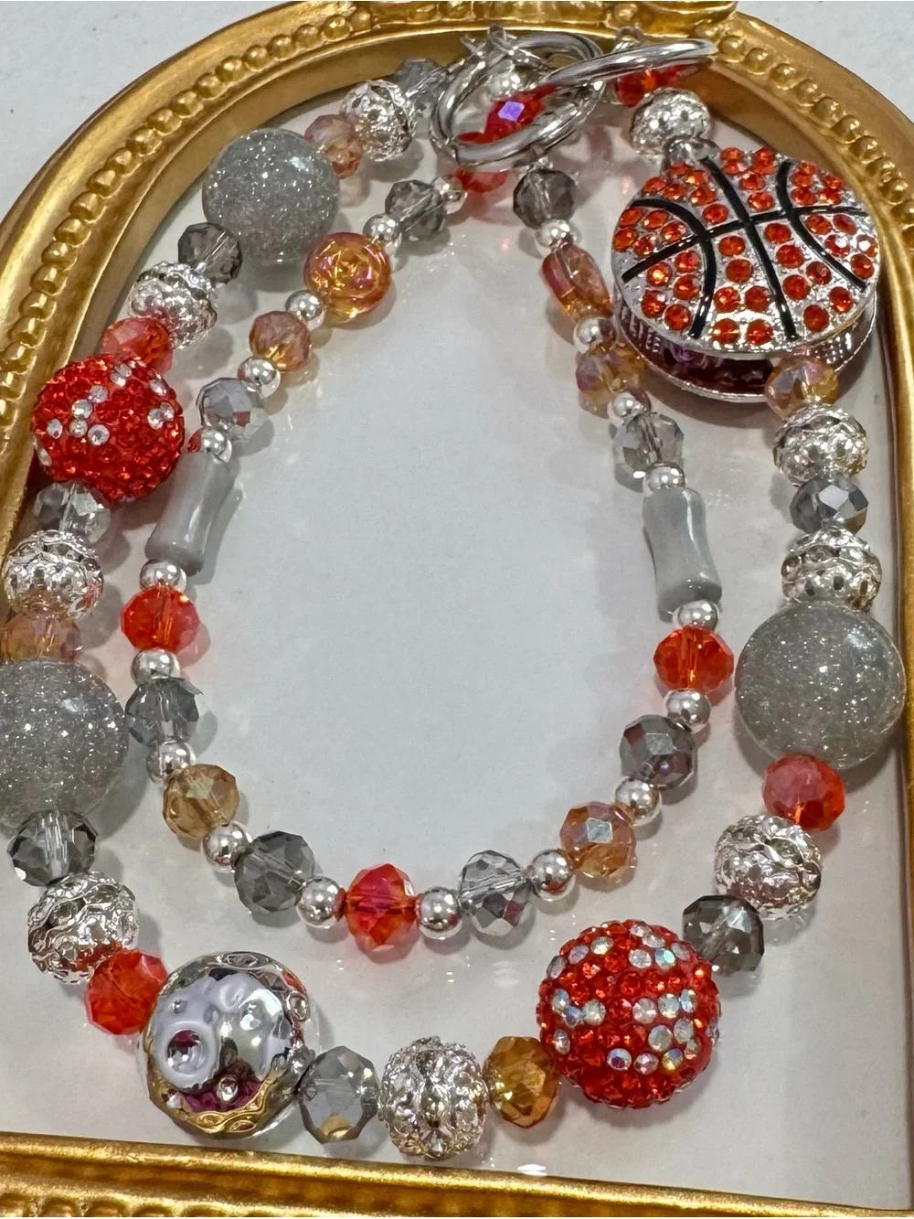 New Sparkling Orange & Silver Basketball Charm Phone Chain
